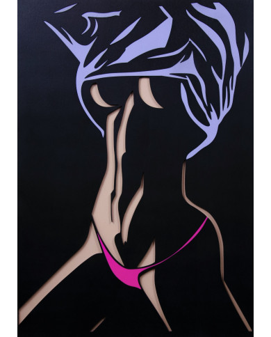 Dřevěný barevný obraz - Svlékající se žena