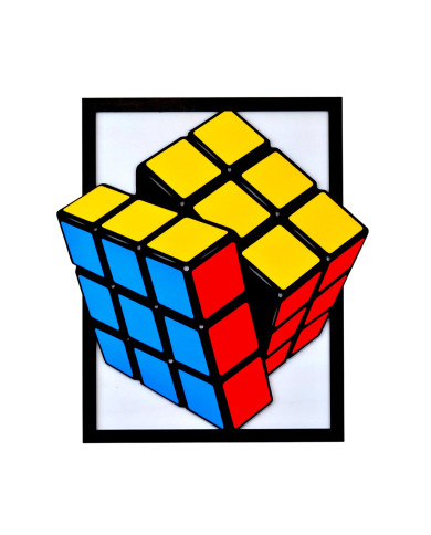 Dřevěný barevný obraz - Rubikova kostka